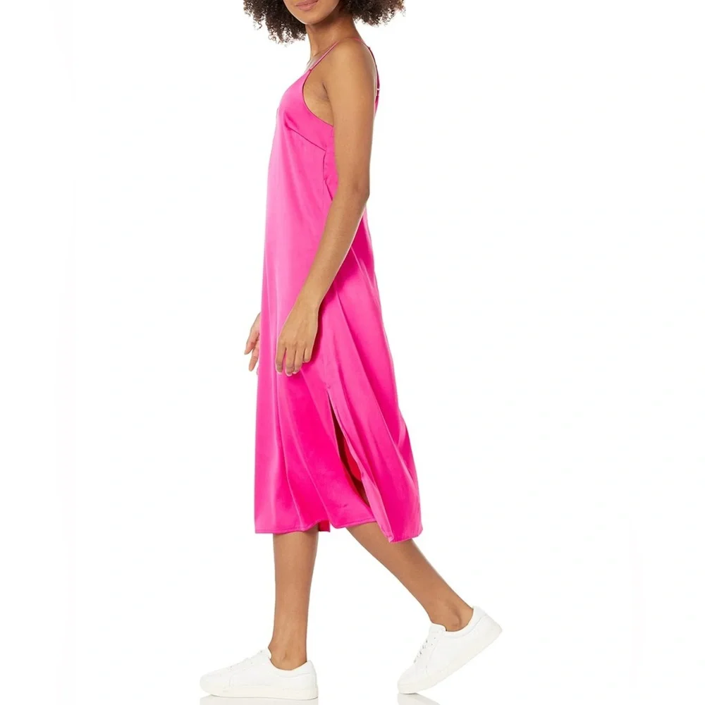 Influencer The Drop Ana Silky V-Neck Midi Slip Dress in Hot Pink Size Medium NWT - Picture 5 of 16